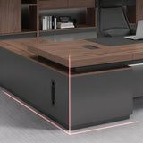 Brown L-Shape Manufactured Wood Long Executive Desk Image - 8