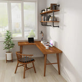 Brown L-Shape Pine Wood H-Shaped Base Writing Desk Image - 13