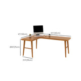 Brown L-Shape Pine Wood H-Shaped Base Writing Desk Image - 24