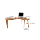 Brown L-Shape Pine Wood H-Shaped Base Writing Desk Image - 39