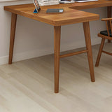 Brown L-Shape Pine Wood H-Shaped Base Writing Desk Image - 8