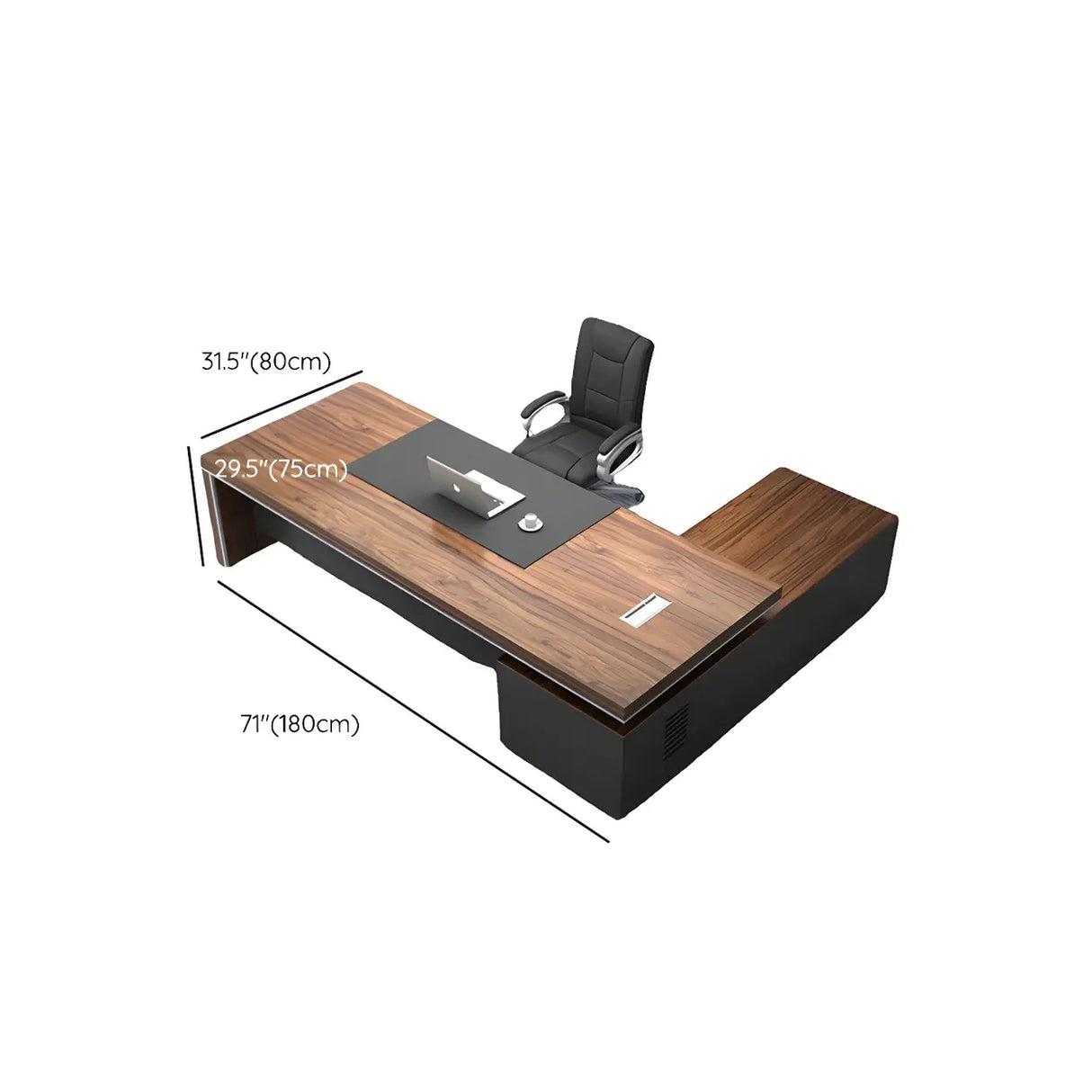 Brown L-Shape Wood Sled Executive Desk with Drawers 