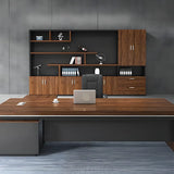 Brown L-Shape Wood Sled Executive Desk with Drawers Image - 5