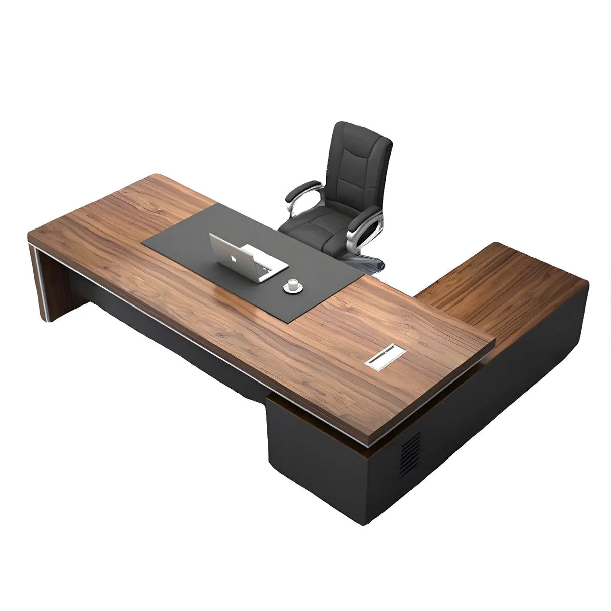 Brown L-Shape Wood Sled Executive Desk with Drawers Image - 7