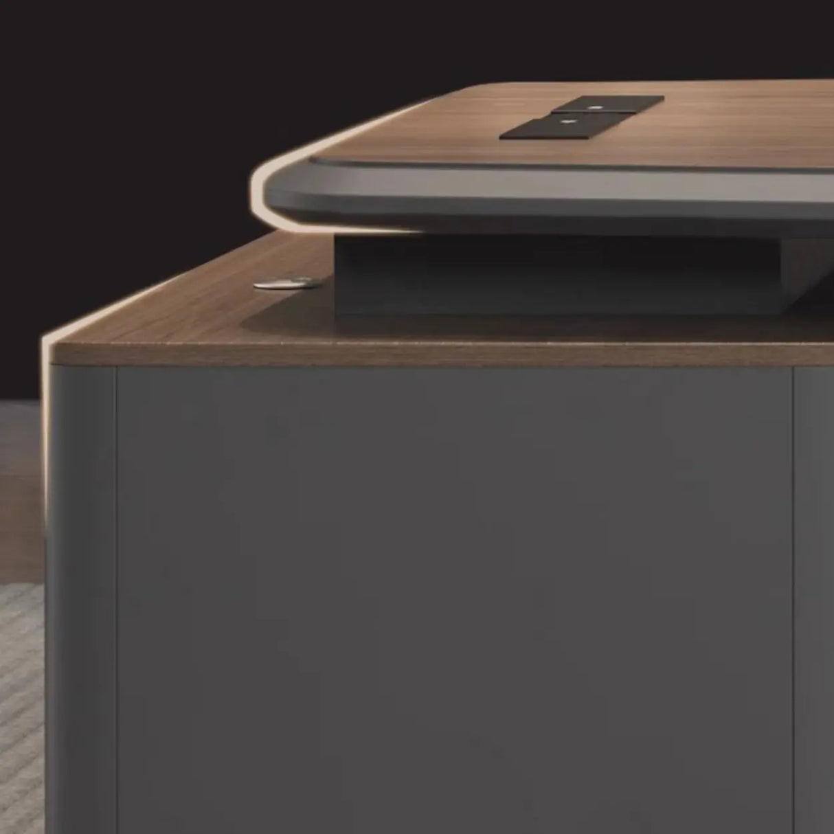 Brown L-Shaped Long Wooden Computer Desk with Shelves Image - 14