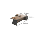 Brown L-Shaped Long Wooden Computer Desk with Shelves #size