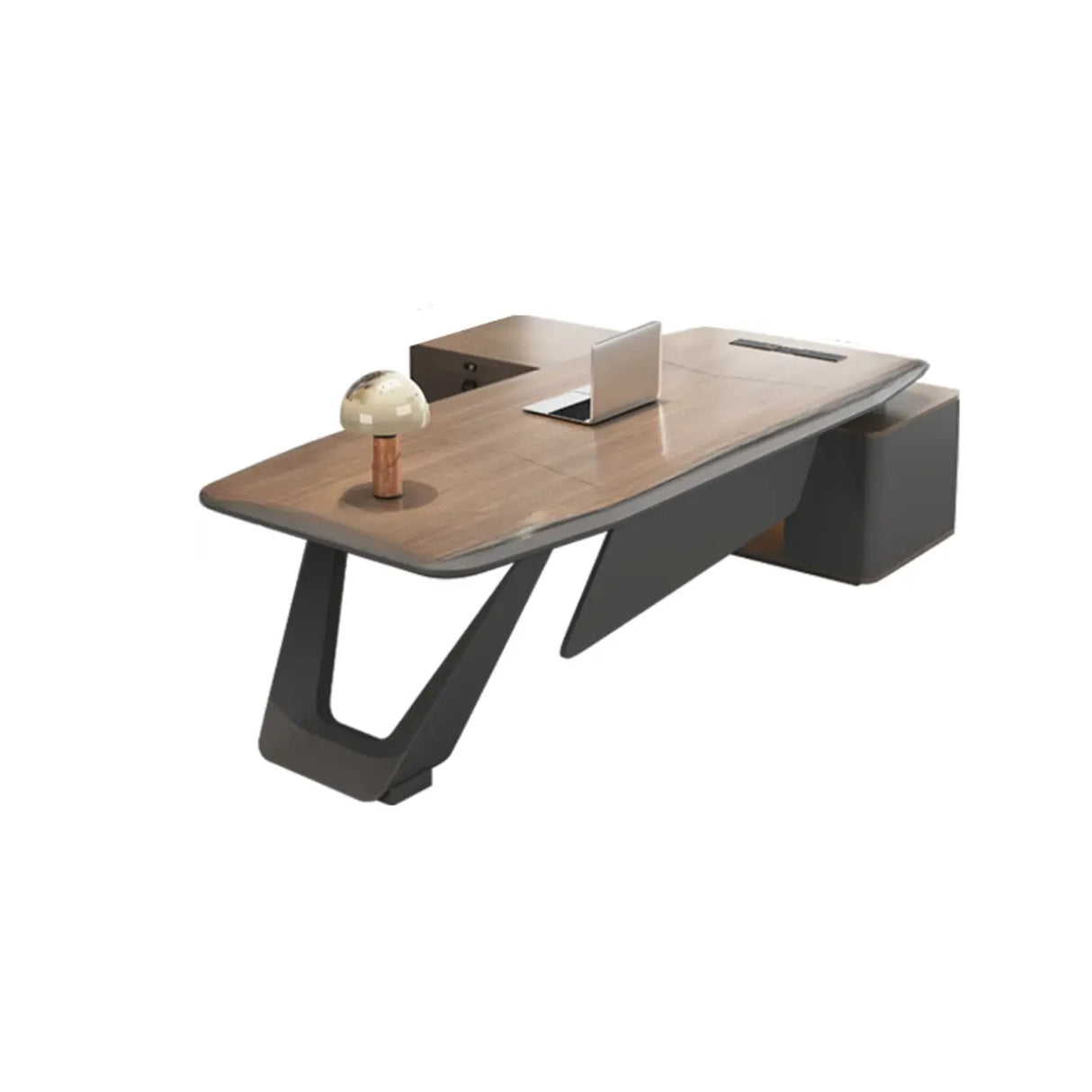 Brown L-Shaped Long Wooden Computer Desk with Shelves Image - 3