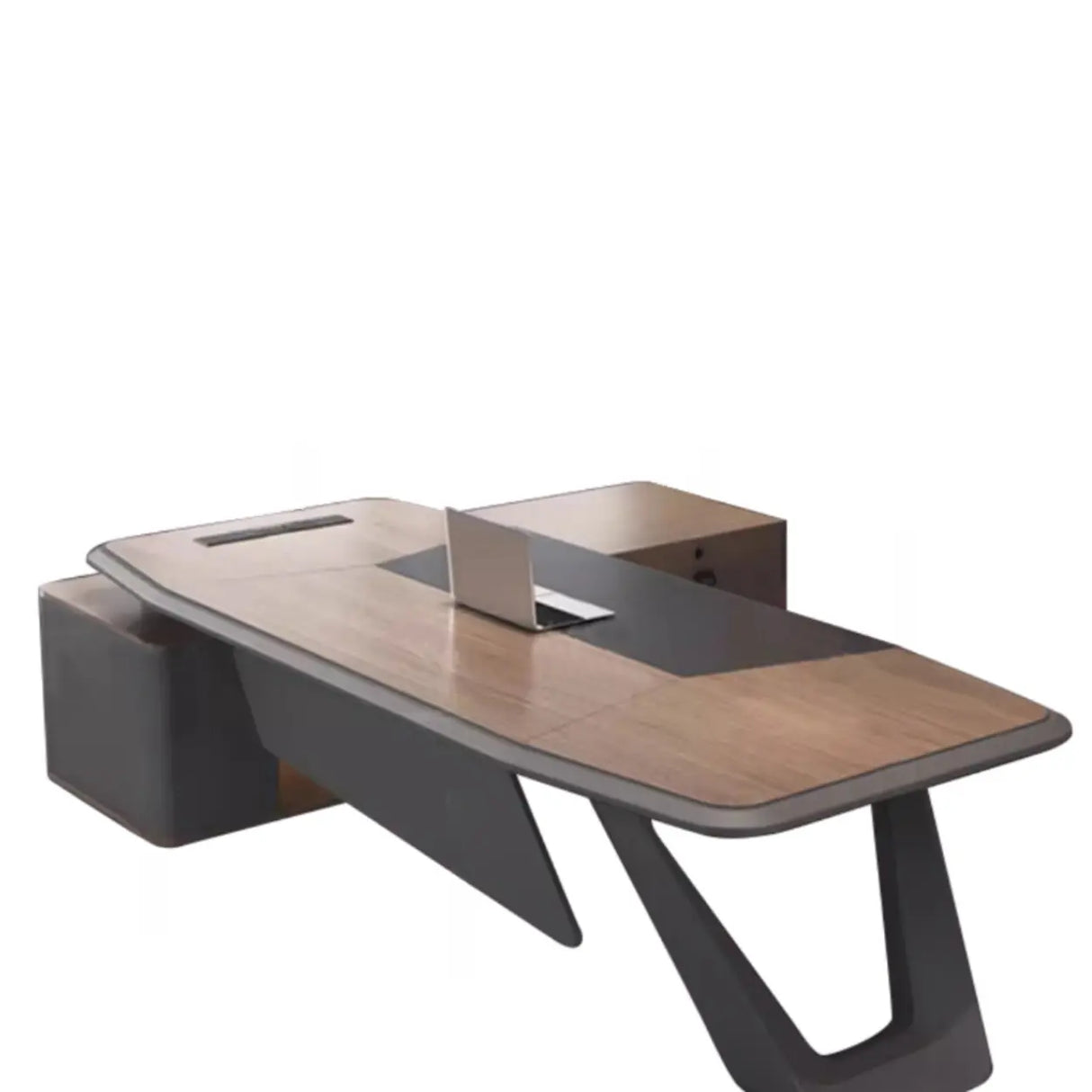 Brown L-Shaped Long Wooden Computer Desk with Shelves Image - 8