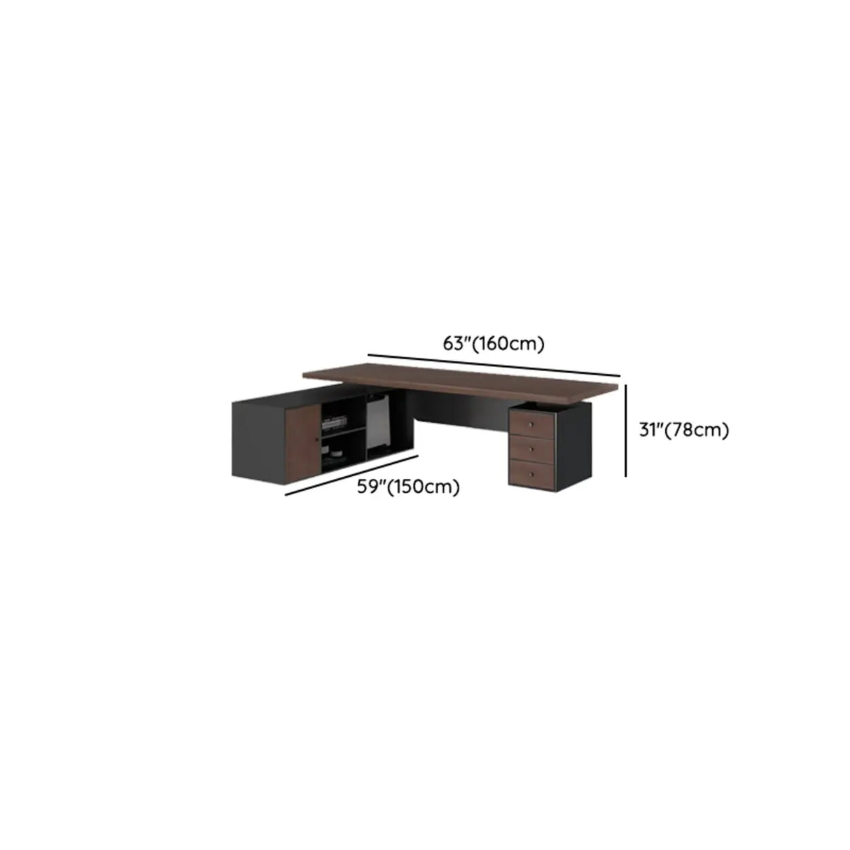 Brown L-Shaped Long Wooden Computer Desk with Storage Image - 22