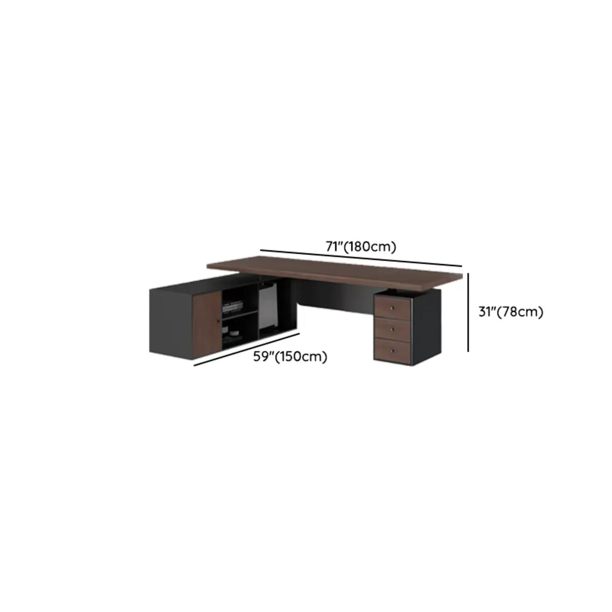 Brown L-Shaped Long Wooden Computer Desk with Storage Image - 23