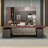 Brown L-Shaped Long Wooden Computer Desk with Storage Image - 2