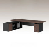 Brown L-Shaped Long Wooden Computer Desk with Storage Image - 6