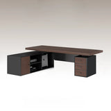 Brown L-Shaped Long Wooden Computer Desk with Storage Image - 8