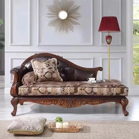 Brown Large Vintage Tufted Wood Leather Chaise Lounge Image - 2