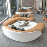 Brown Leather Curved Reception Sofa Five Piece Set Image - 4