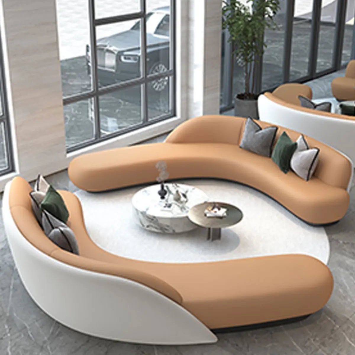 Brown Leather Curved Reception Sofa Five Piece Set Image - 6