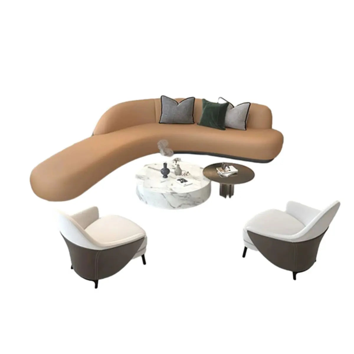 Brown Leather Curved Reception Sofa Five Piece Set Image - 10