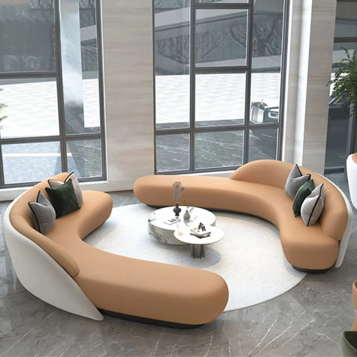 Brown Leather Curved Reception Sofa Five Piece Set Image - 11