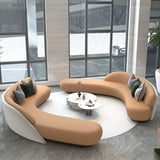 Brown Leather Curved Reception Sofa Five Piece Set Image - 11