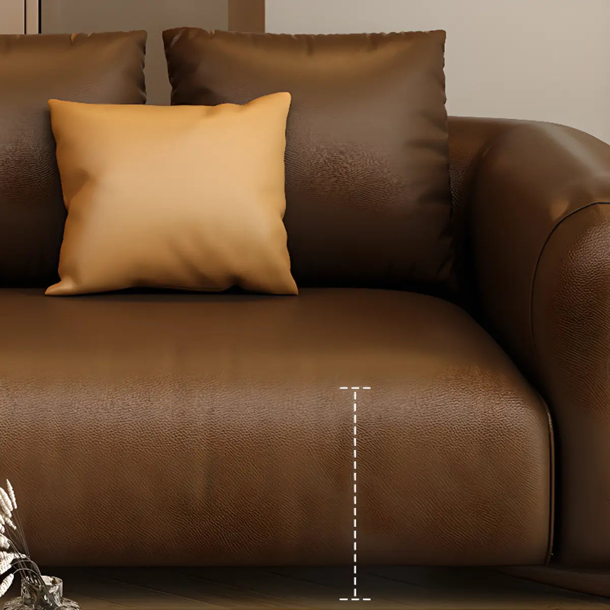 Brown Leather Dark Wood Frame Sofa for Living Room Image - 13