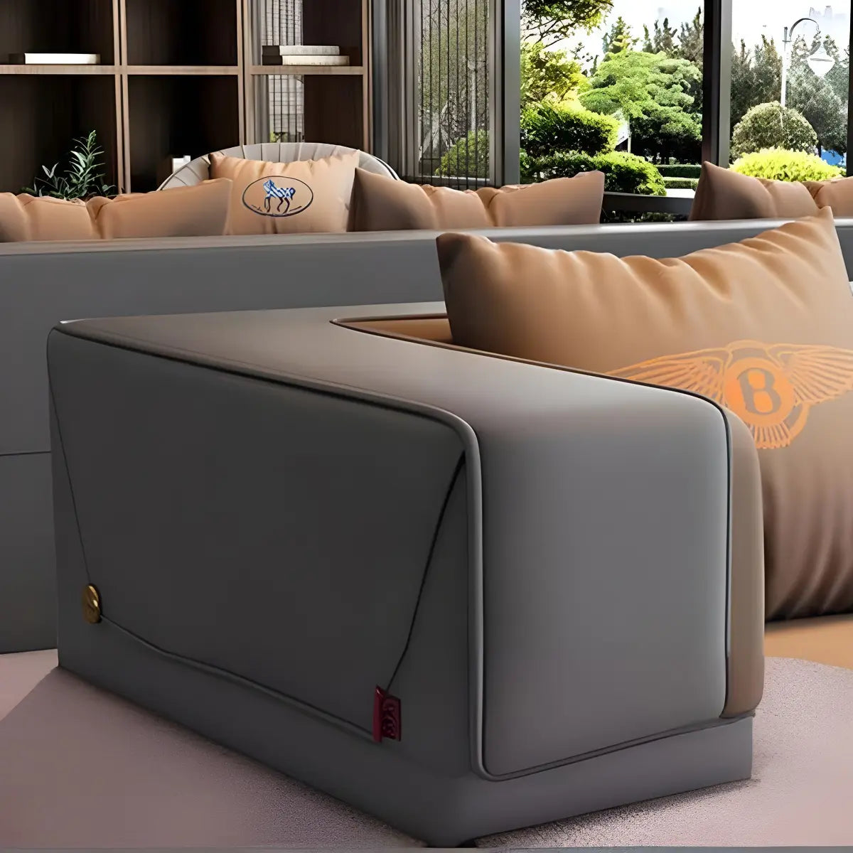 Brown Leather Metal Frame Sofa Seating Group with Table Image - 14