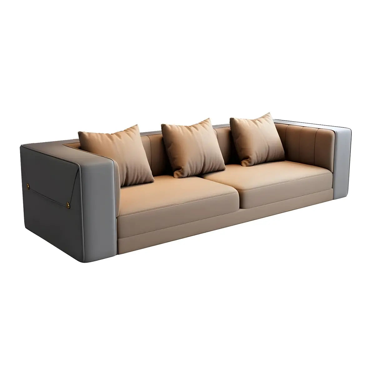 Brown Leather Metal Frame Sofa Seating Group with Table Image - 15