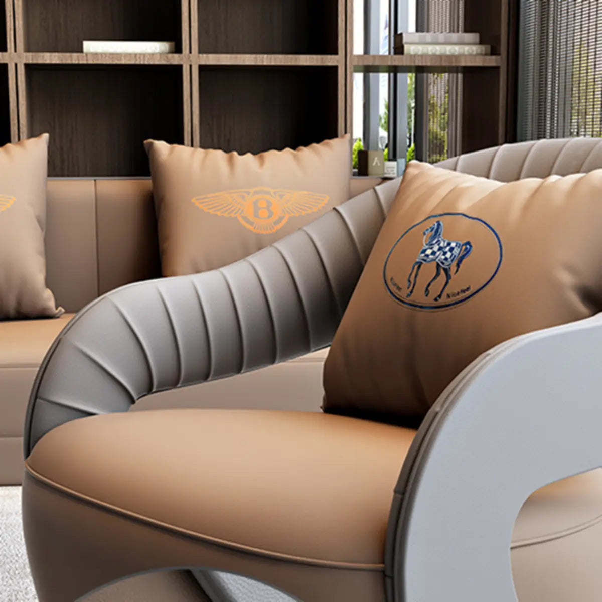 Brown Leather Metal Frame Sofa Seating Group with Table Image - 23
