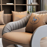 Brown Leather Metal Frame Sofa Seating Group with Table Image - 23