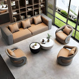 Brown Leather Metal Frame Sofa Seating Group with Table Image - 3