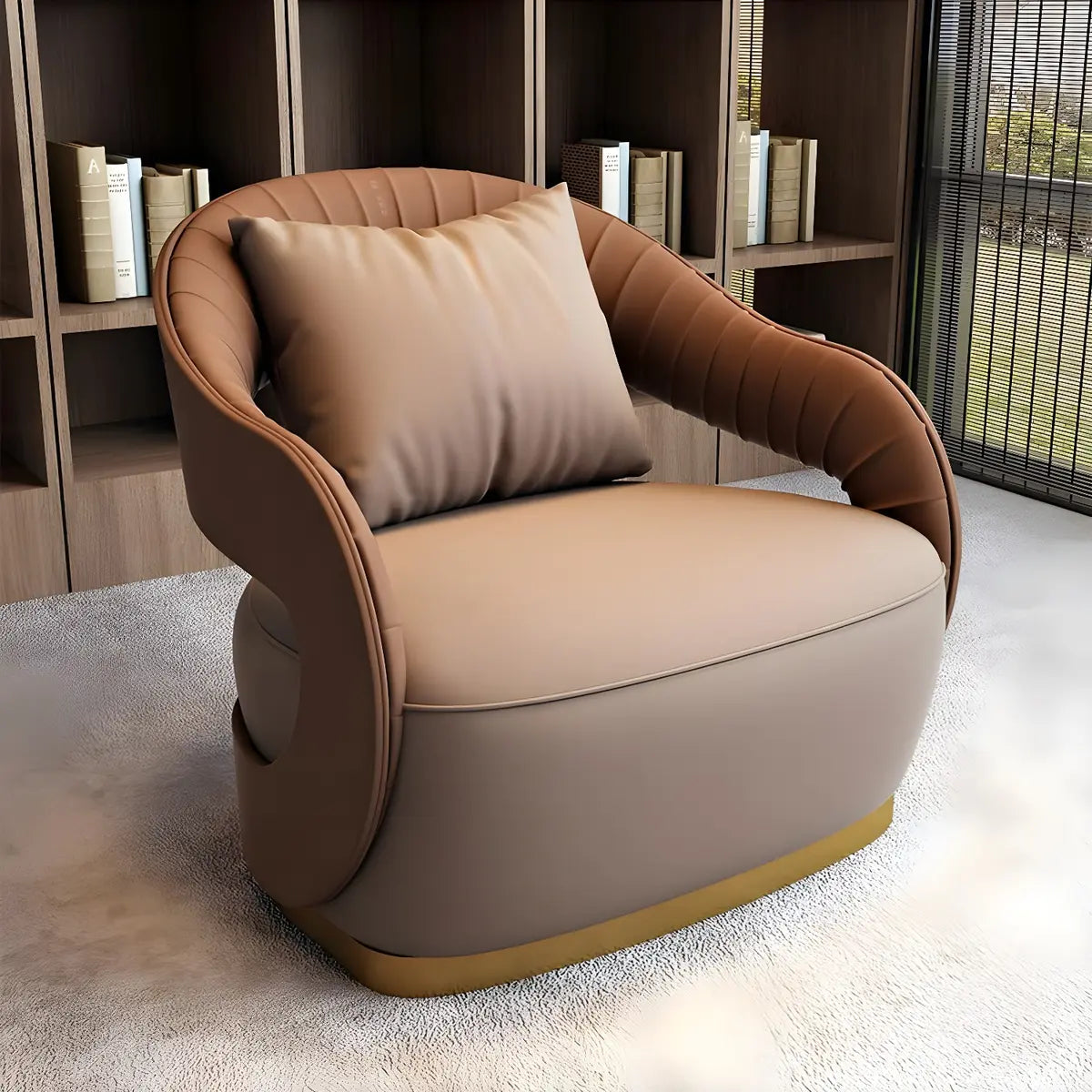 Brown Leather Metal Frame Sofa Seating Group with Table Image - 4