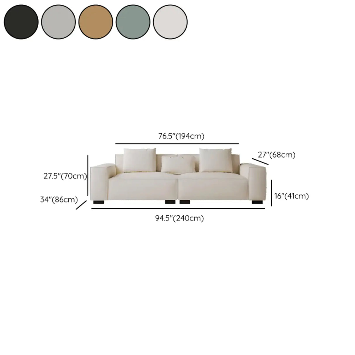 Brown Leather Square Arm Cushion Back Latex Fill Sofa 