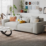 Brown Leather Square Arm Cushion Back Latex Fill Sofa Image - 3