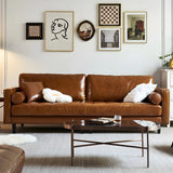Brown Leather Square Arm Pillow Back Foam Fill Sofa Image - 1