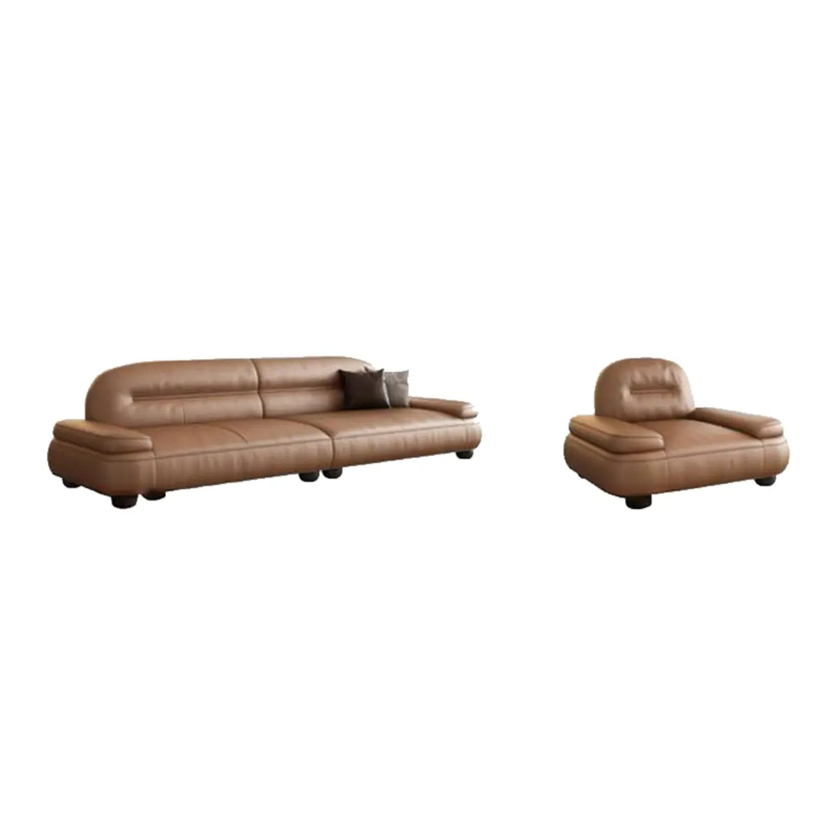 Brown Leather Tight Back Reception Sofa with Pillow Image - 10