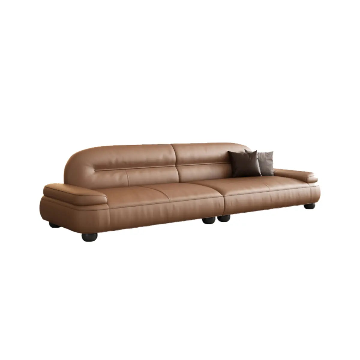 Brown Leather Tight Back Reception Sofa with Pillow Image - 11