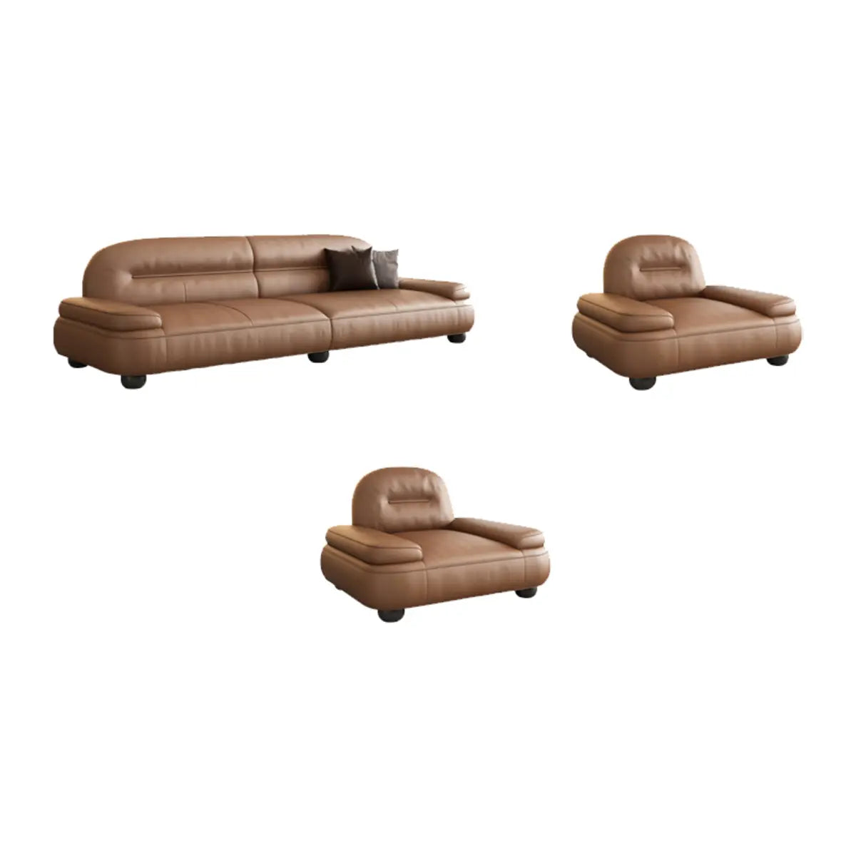 Brown Leather Tight Back Reception Sofa with Pillow Image - 15