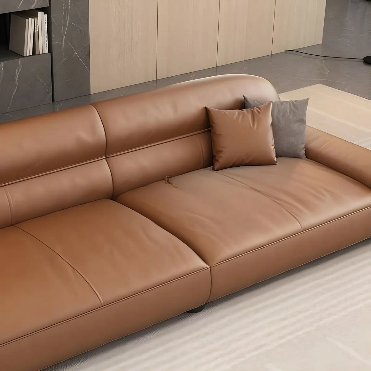 Brown Leather Tight Back Reception Sofa with Pillow Image - 16
