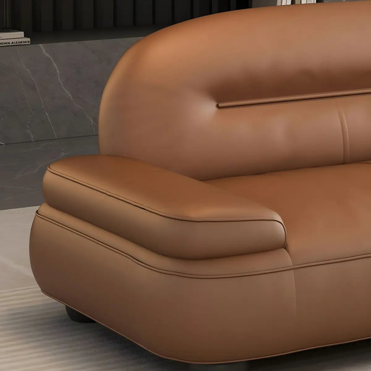 Brown Leather Tight Back Reception Sofa with Pillow Image - 17