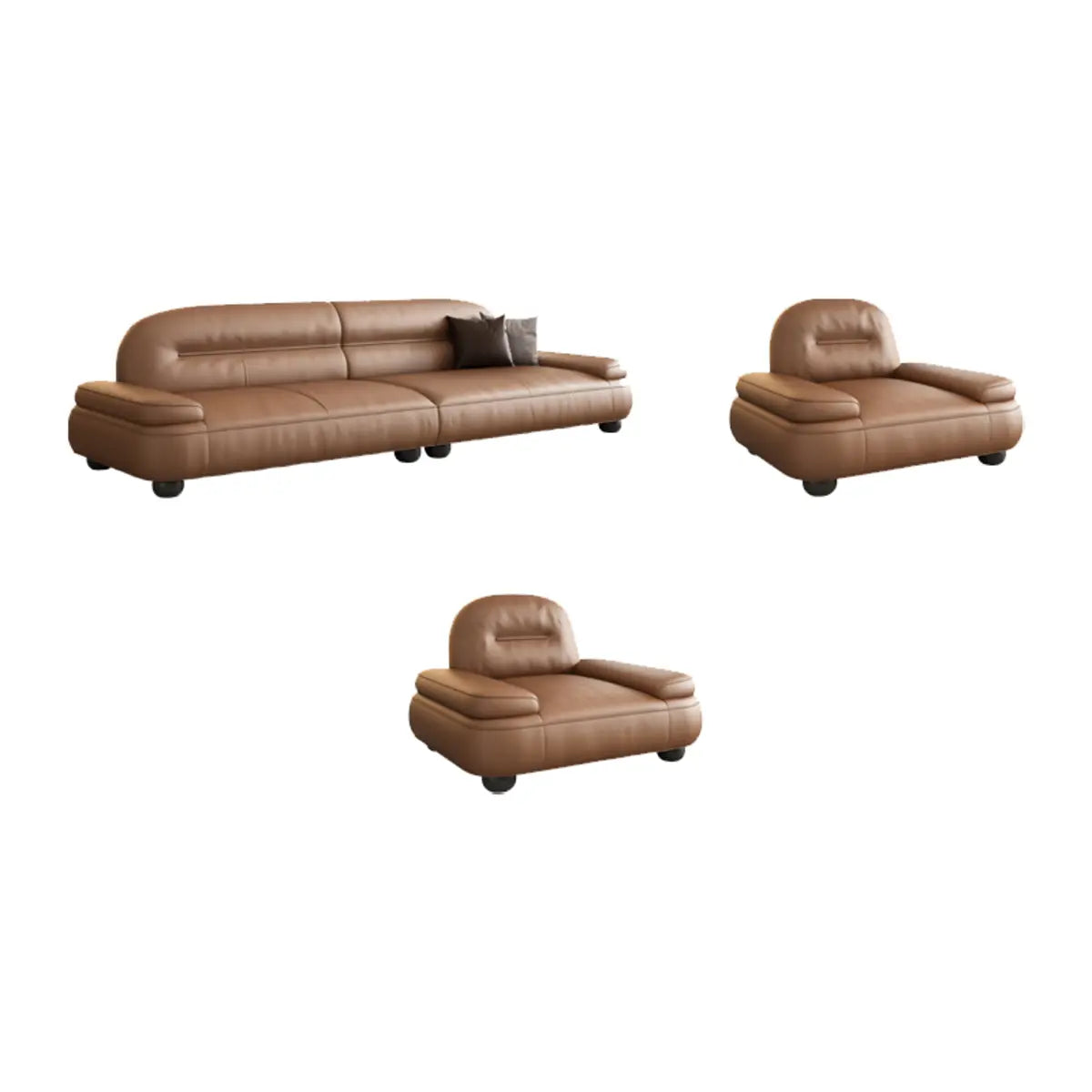 Brown Leather Tight Back Reception Sofa with Pillow Image - 18