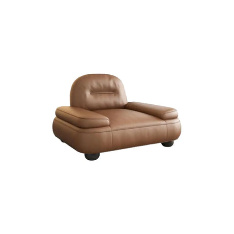 Brown Leather Tight Back Reception Sofa with Pillow Image - 2
