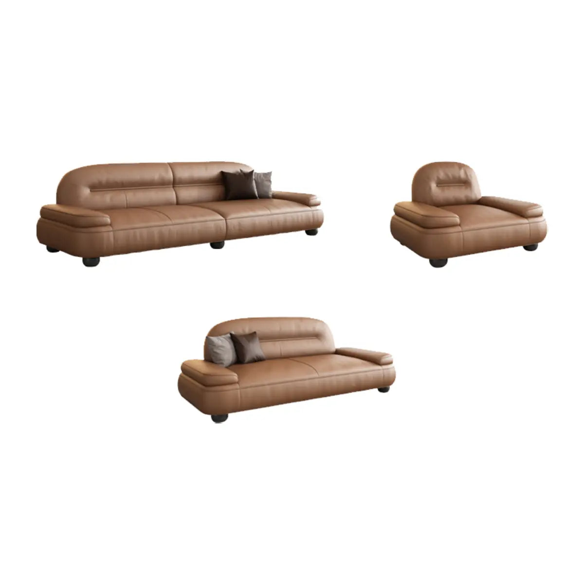 Brown Leather Tight Back Reception Sofa with Pillow Image - 20