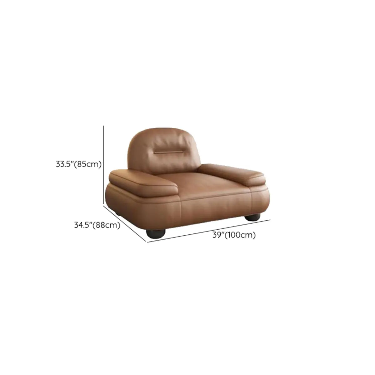Brown Leather Tight Back Reception Sofa with Pillow 