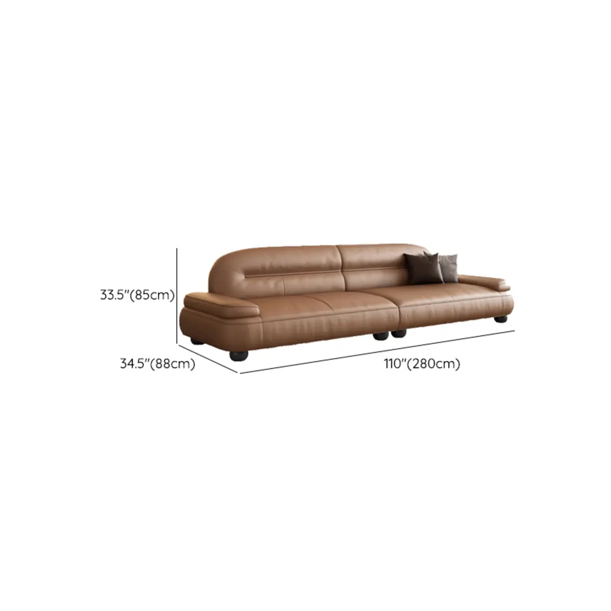 Brown Leather Tight Back Reception Sofa with Pillow Image - 26