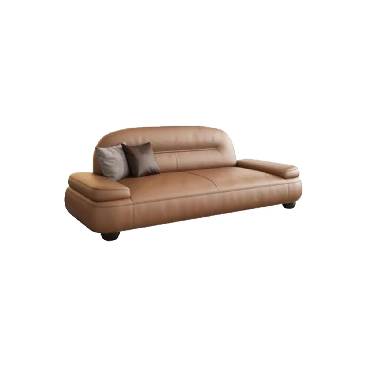 Brown Leather Tight Back Reception Sofa with Pillow Image - 3
