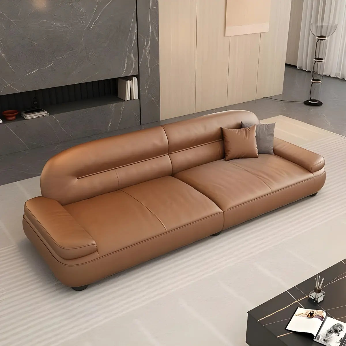 Brown Leather Tight Back Reception Sofa with Pillow Image - 4