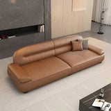Brown Leather Tight Back Reception Sofa with Pillow Image - 4