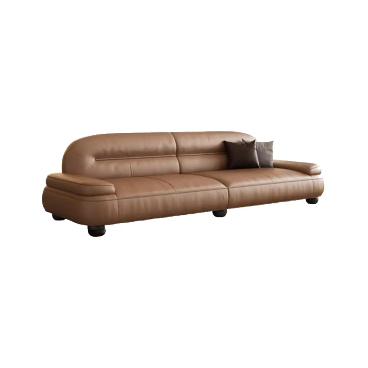 Brown Leather Tight Back Reception Sofa with Pillow Image - 6