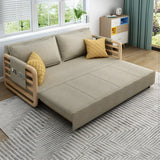 Brown Linen Square Arm Pillow Back Sofa Bed with Pillow Image - 10