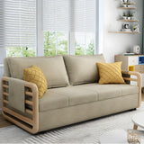 Brown Linen Square Arm Pillow Back Sofa Bed with Pillow Image - 13
