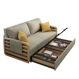 Brown Linen Square Arm Pillow Back Sofa Bed with Pillow Image - 14